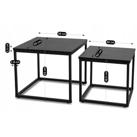 Stolik Kawowy Czarny Kwadratowy 2w1 Ława Loft Czarna Industrialna TEVET