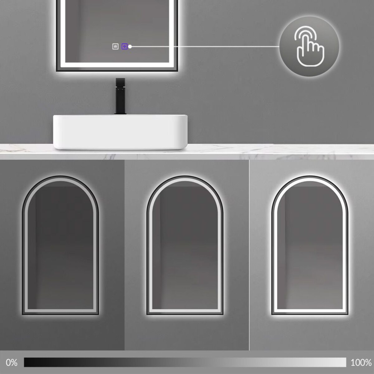 Lustro ścienne LED z czarną ramą DASH BLACK 60x100cm