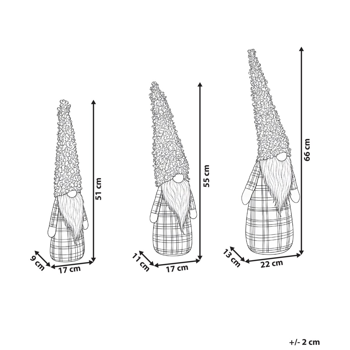 Zestaw 3 dekoracji świątecznych NAKKILA 51/55/66 cm Krasnal Brązowy