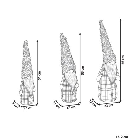 Zestaw 3 dekoracji świątecznych NAKKILA 51/55/66 cm Krasnal Brązowy