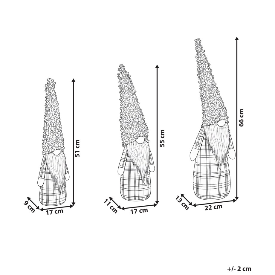 Zestaw 3 dekoracji świątecznych NAKKILA 51/55/66 cm Krasnal Brązowy
