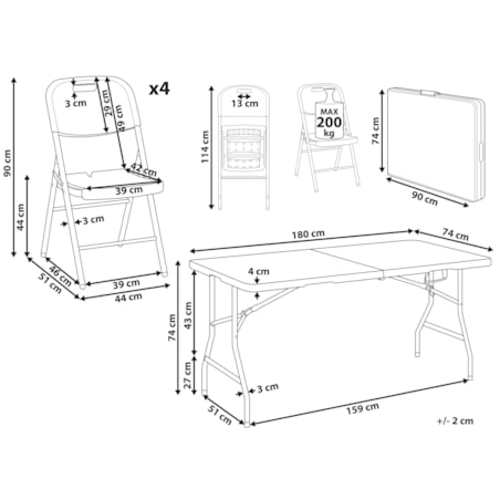 Zestaw ogrodowy dla 4 osób CUGNOLI Składane Biały