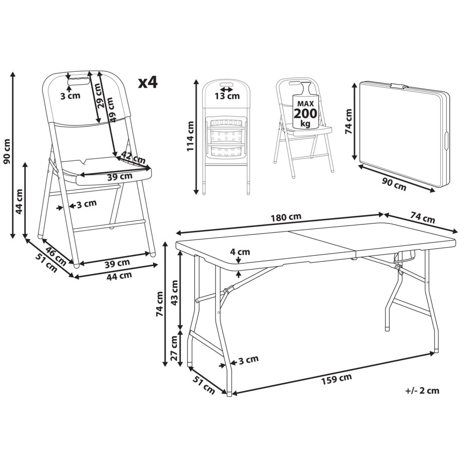 Zestaw ogrodowy dla 4 osób CUGNOLI Składane Biały