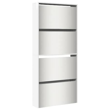 vidaXL Szafka na buty z lustrem, 4-poziomy, biała, połysk, 63x17x134cm