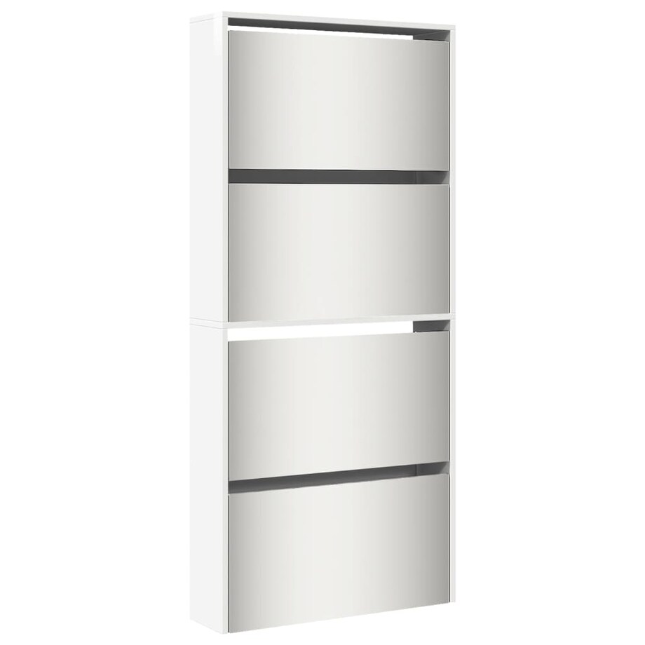 vidaXL Szafka na buty z lustrem, 4-poziomy, biała, połysk, 63x17x134cm