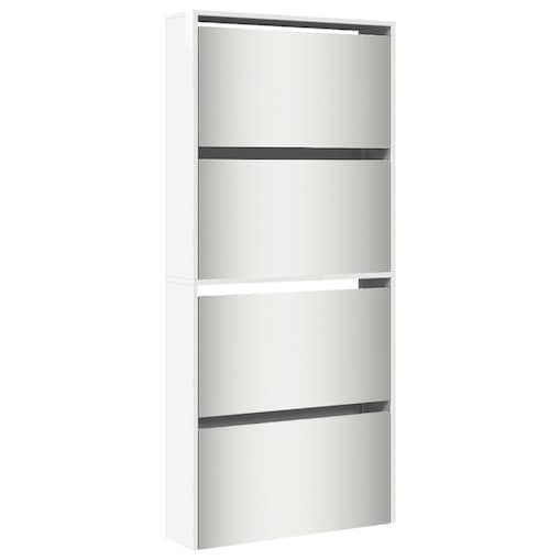 vidaXL Szafka na buty z lustrem, 4-poziomy, biała, połysk, 63x17x134cm