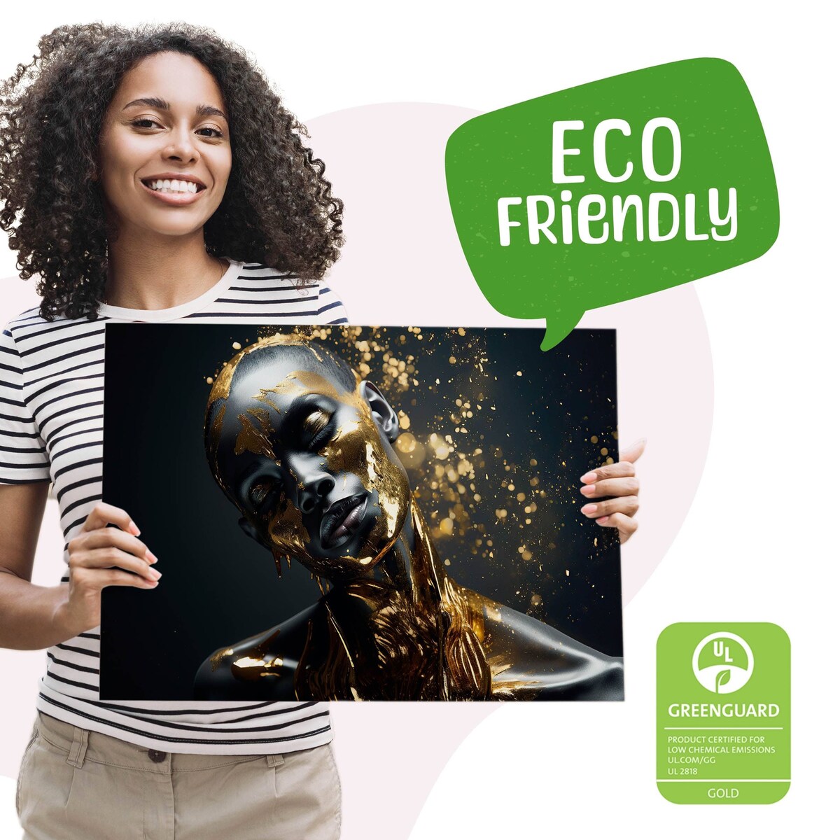 Obraz Canvas Abstrakcyjny Portret Kobiety Glamour Elementy Złota 70x50cm