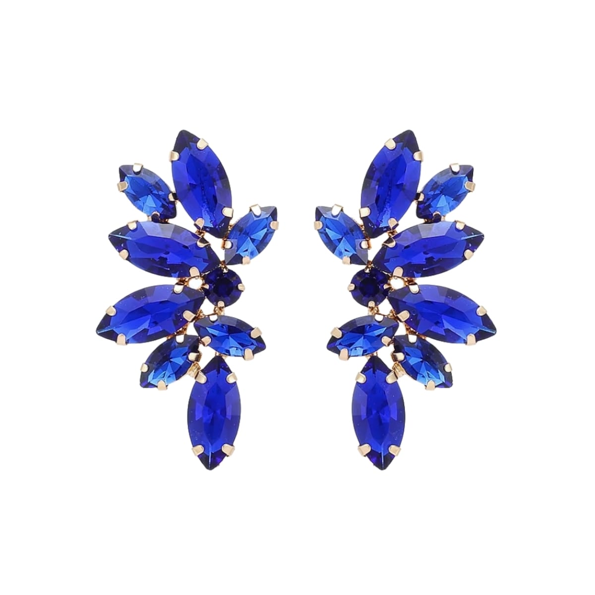 NIEBIESKIE kolczyki skrzydła z cyrkoniami listki oczka kobaltowe złote