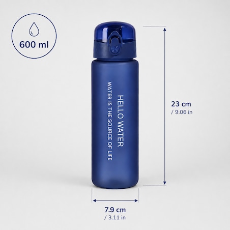 Butelka na wodę, sportowy bidon HELLO WATER 600ML niebieski BD68