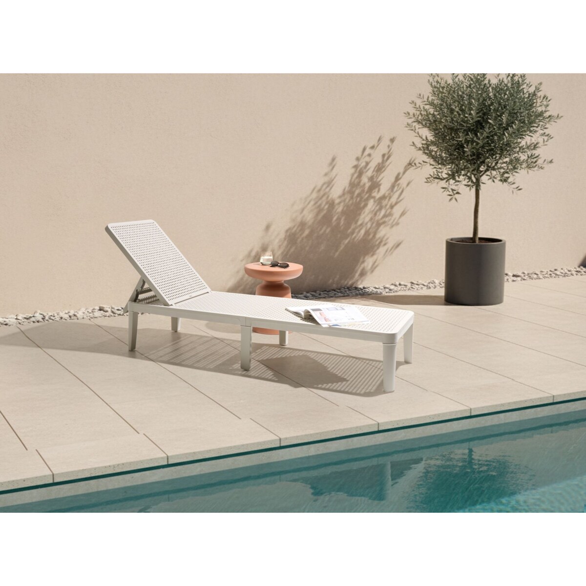 Leżak ogrodowy OSSIMO Rozkładany Materiał syntetyczny Jasnoszary