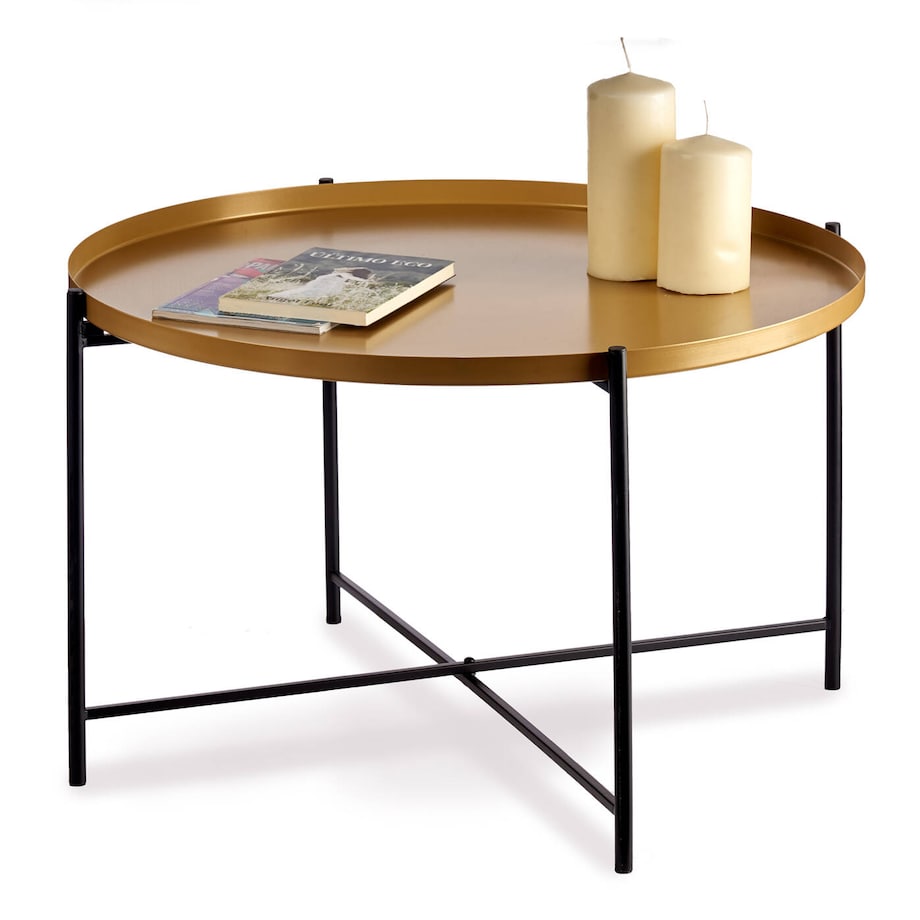 Niski stolik kawowy ze złotym blatem, Ø 76,5 cm