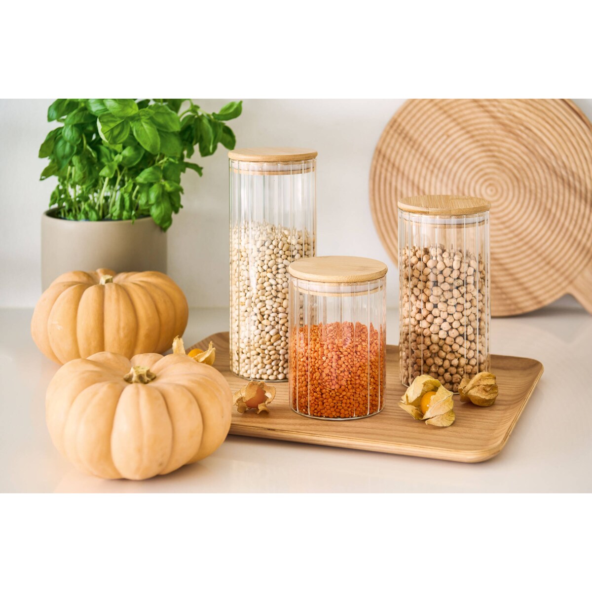 Słoik z bambusową pokrywką GROOVES, 550 ml