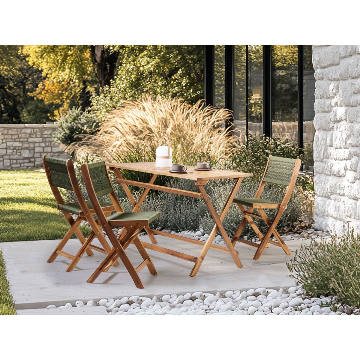 Zestaw ogrodowy dla 4 osób PROSSEDI Drewno akacjowe Zielony