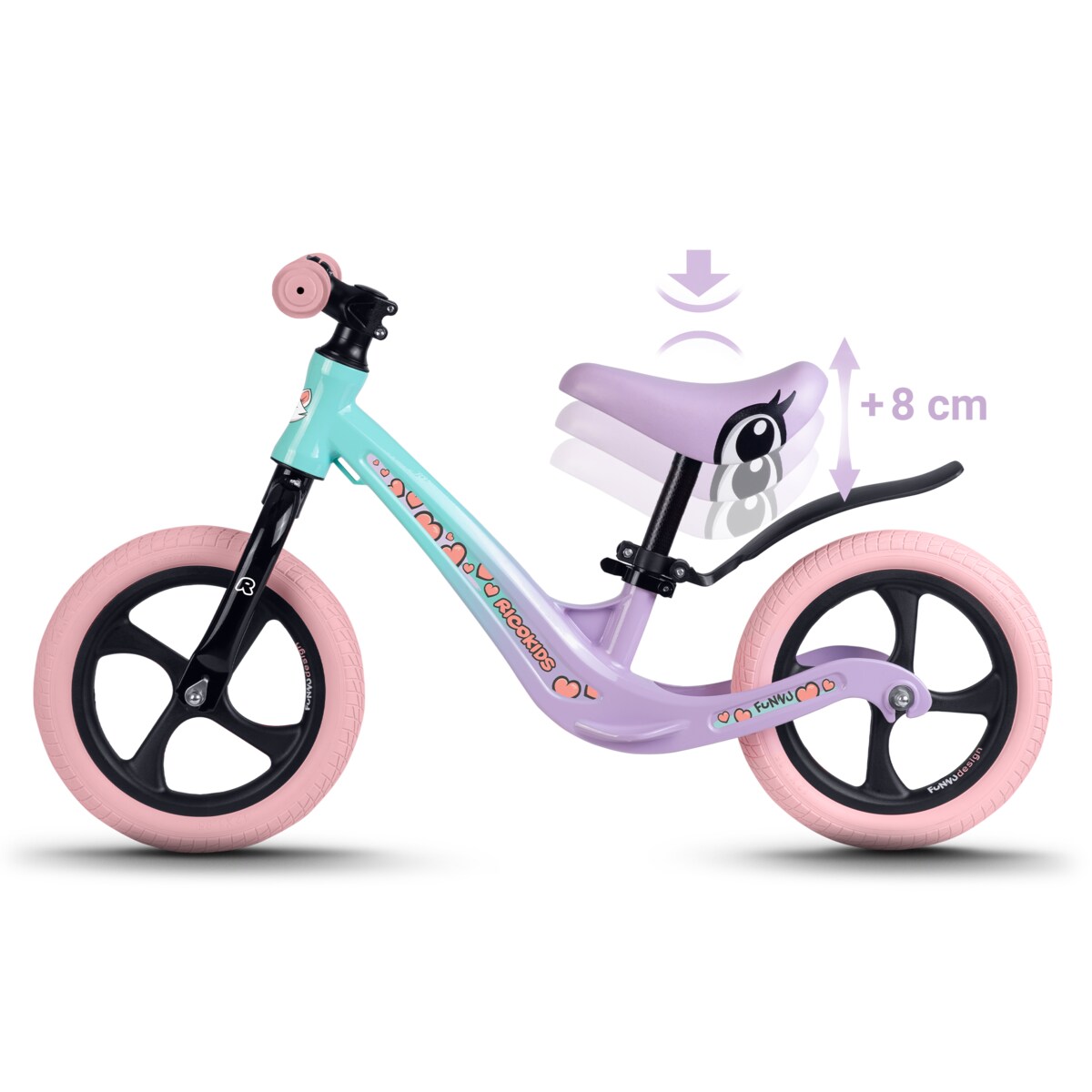 Rowerek biegowy dla dzieci magnesium Ricokids miętowo-różowy Funnu 760504