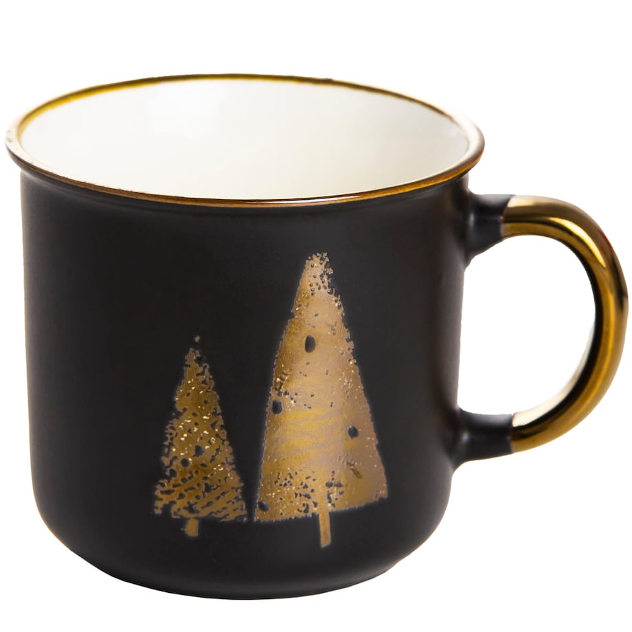 Kubek Porcelanowy Świąteczny Boże Narodzenie 400 Ml Czarno-Złoty Choinka