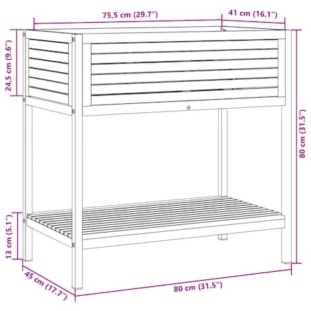 vidaXL Donica ogrodowa z półką, 80x45x80 cm, drewno akacjowe i stal