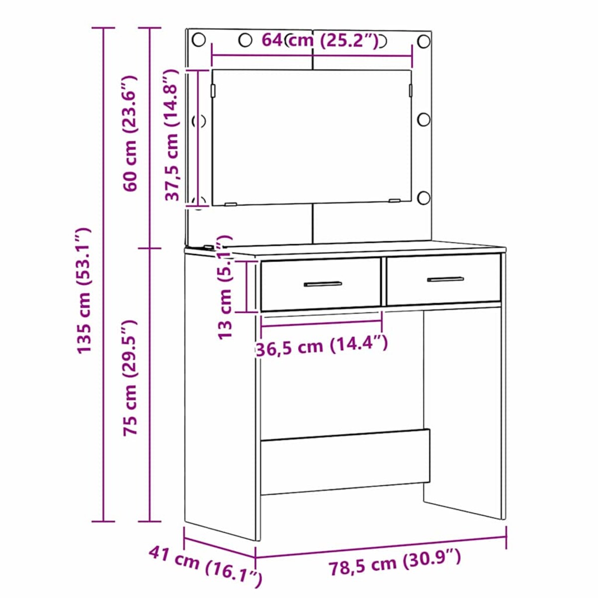 vidaXL Toaletka Biały 78,5 x 41 x 135 cm Materiał drewnopochodny