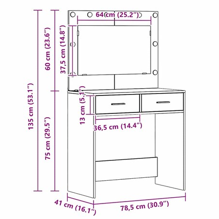 vidaXL Toaletka Biały 78,5 x 41 x 135 cm Materiał drewnopochodny