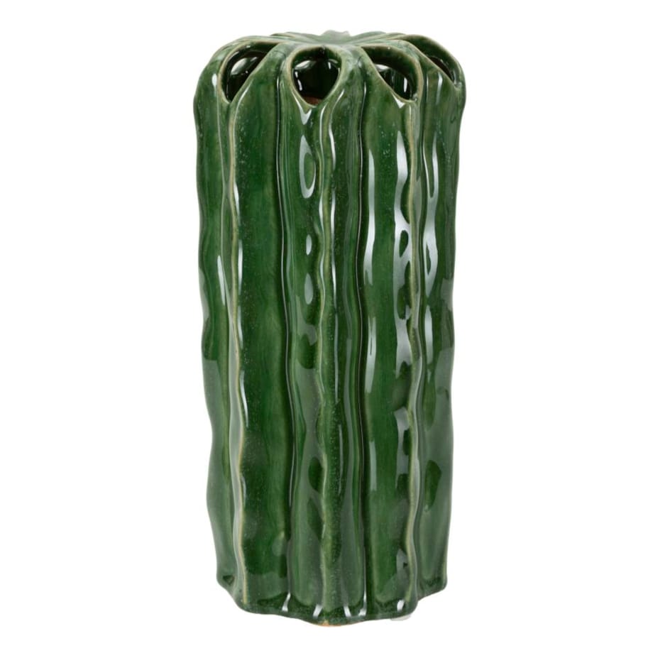 Osłonka dekoracyjna Cactus, kolor zielony, ceramika, 11,5 x 11,5 x 23,5 cm, motyw: kaktus, na doniczkę do salonu, Mauro Ferretti