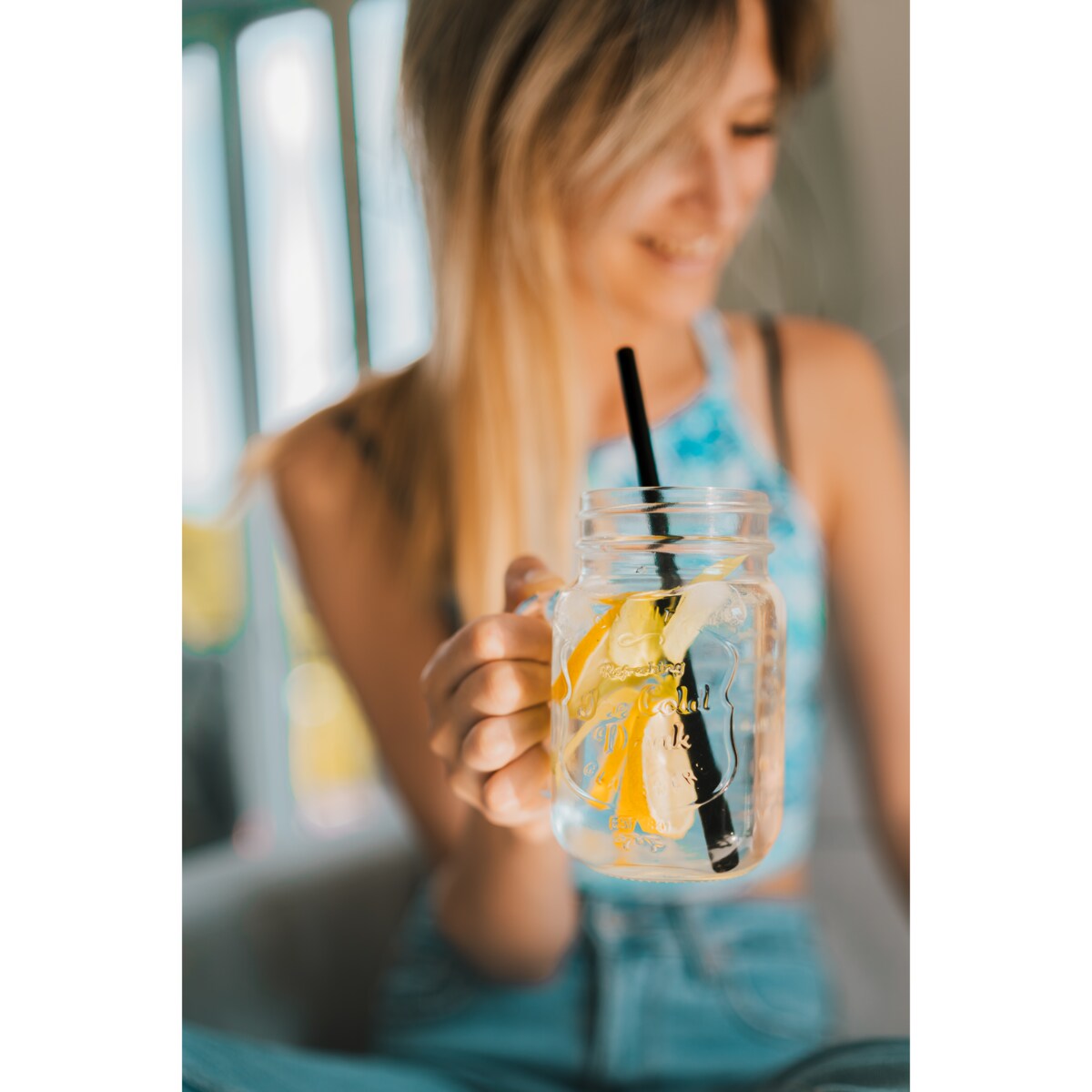 Słomki szklane czarne 20cm zestaw 6 sztuk ze szczoteczką 26599