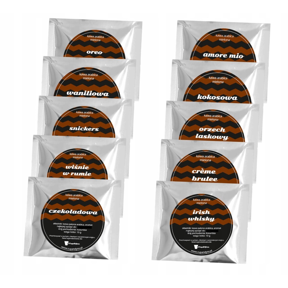 Zestaw prezentowy upominkowy "PANDA LOVE" - 10 smaków kaw deserowych - prezent upominek na walentynki dla chłopaka dziewczyny niej niego żony męża kobiety faceta mężczyzny narzeczonej