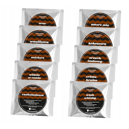 Zestaw prezentowy upominkowy "PANDA LOVE" - 10 smaków kaw deserowych - prezent upominek na walentynki dla chłopaka dziewczyny niej niego żony męża kobiety faceta mężczyzny narzeczonej