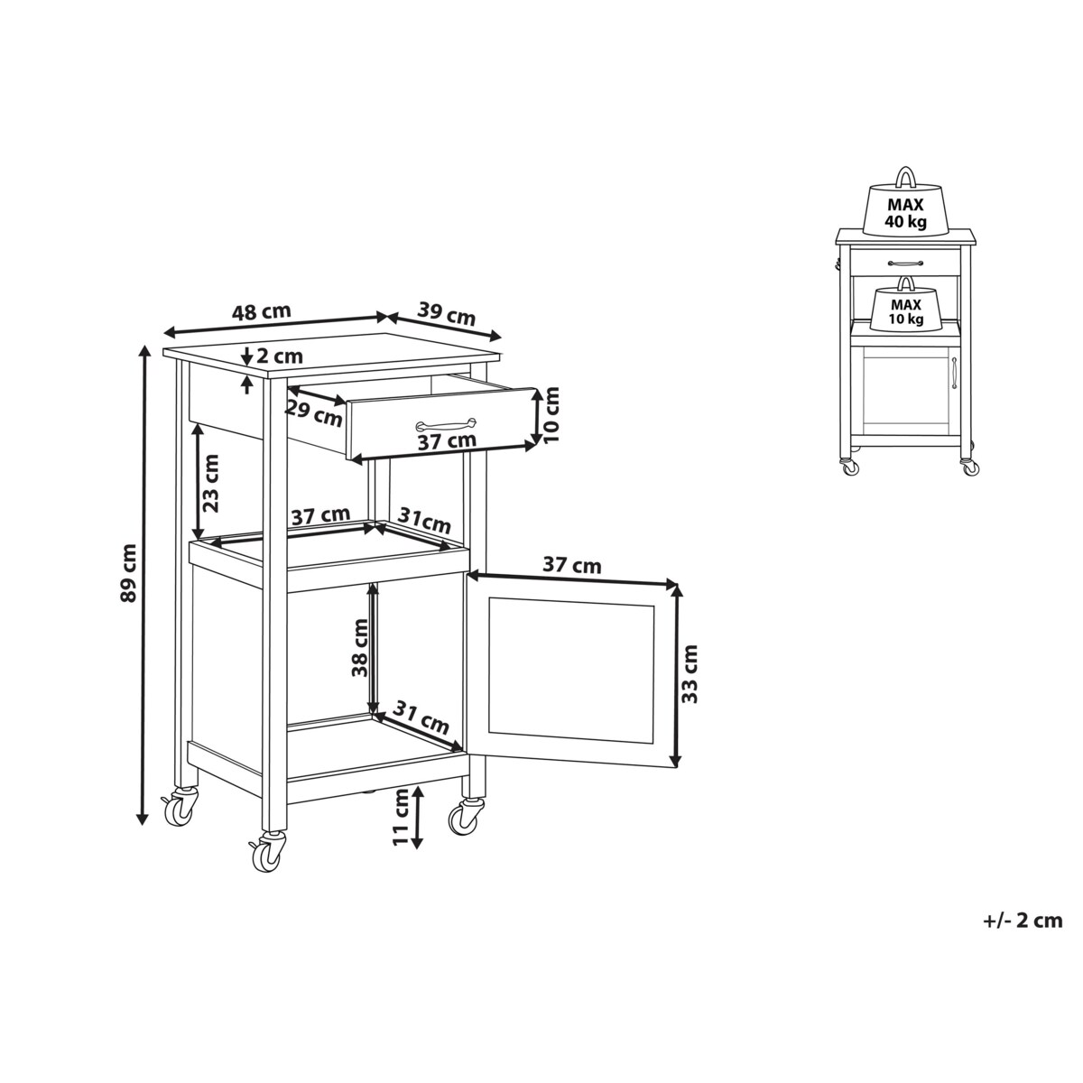 Wózek kuchenny z szufladą biały SIENA