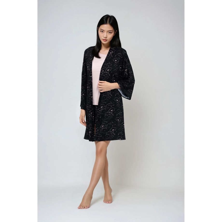 Szlafrok Koi Beżowo-Czarny Beżowo-Czarny, M