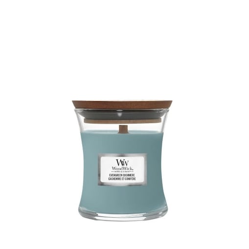 WoodWick świeca mała EVERGREEN CASHMERE