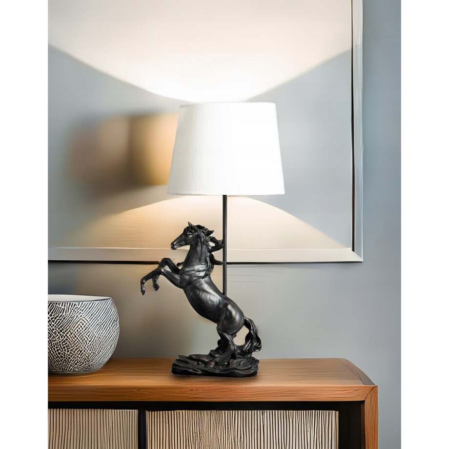 LAMPA STOŁOWA BIURKOWA NOCNA KOŃ E27 50cm Z KONIEM CZARNA OZDOBA DO DOMU