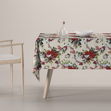 Obrus prostokątny 130 x 160 cm gwiazdy betlejemskie na szaro-beżowym tle