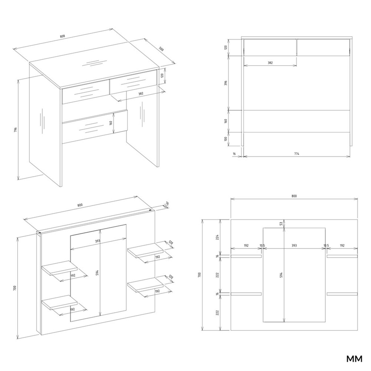 Toaletka Kosmetyczna z Lustrem Do Makijażu MARINA 4P + Biurko 2S Kaszmir