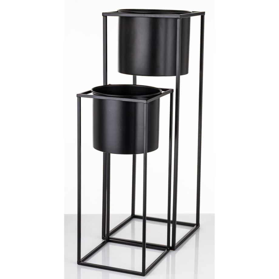 Kwietnik z osłonką 2 szt. 69xØ24 cm i 49xØ20,5 cm REED czarny