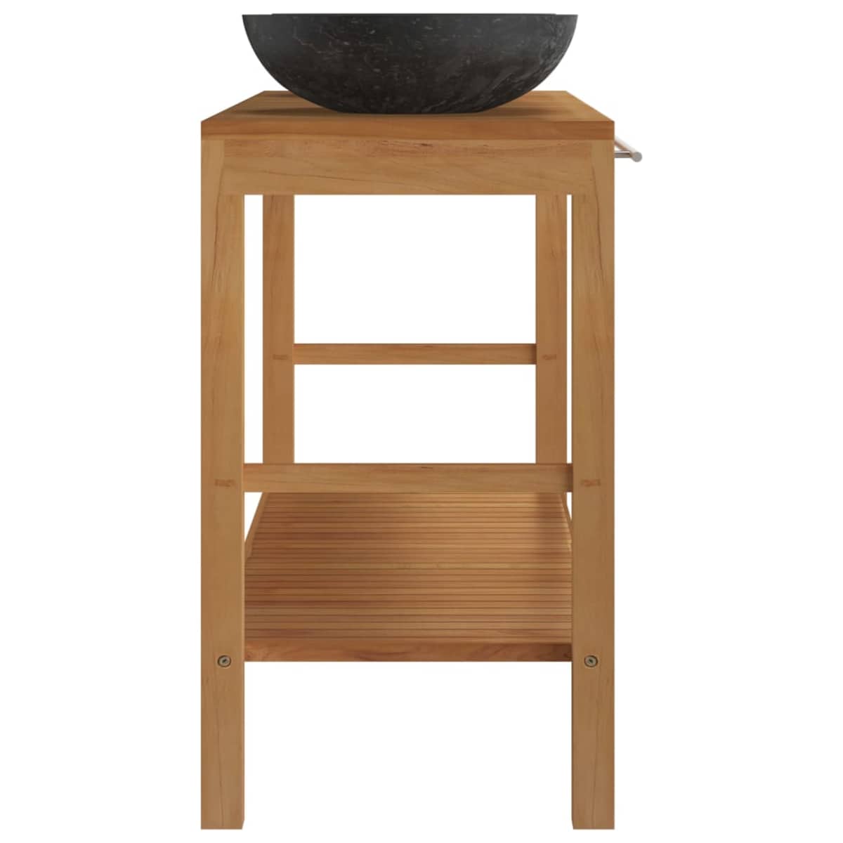 vidaXL Szafka łazienkowa z 2 umywalkami, drewno tekowe, czarny marmur