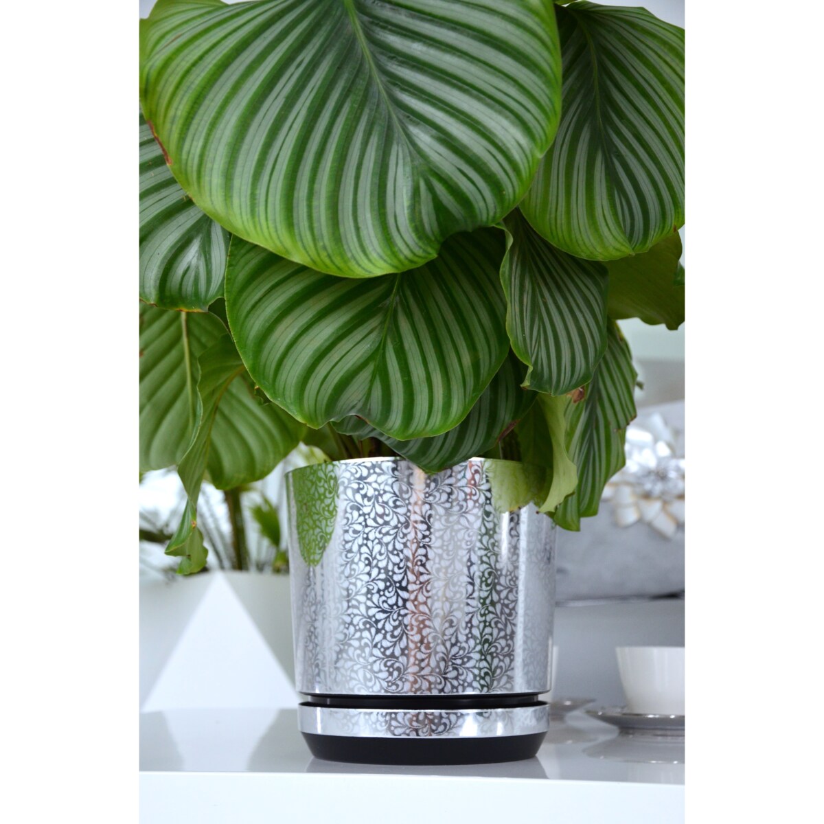 32 cm piękny wzór SREBRNA KORONKA kobieca motyw artystyczny elegancki glamour ekskluzywna wyrafinowana duża donica