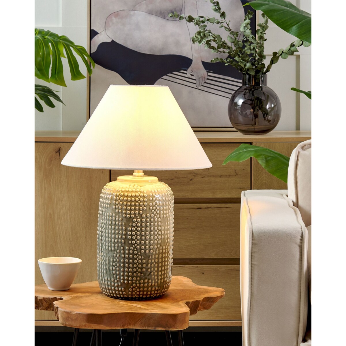 Lampa stołowa ceramiczna szara MUSSEL