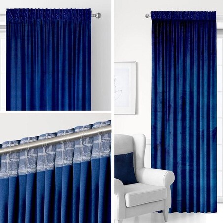 Zasłony gotowe na taśmie welurowe 140x250 niebieskie chabrowe