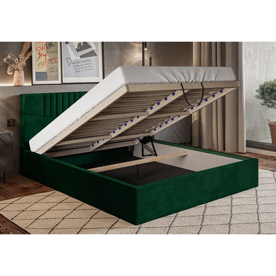 Łóżko sypialniane 160x200 OLDO 7 z pojemnikiem- butelkowa zieleń