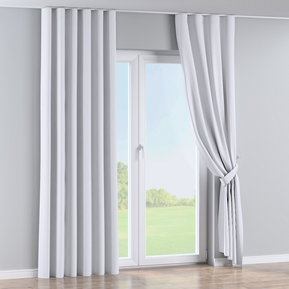 Zasłona na taśmie wave 130x260 stalowa biel