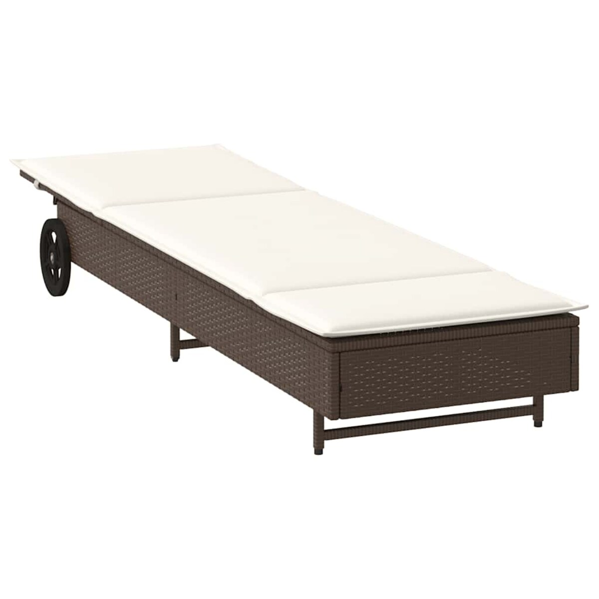 vidaXL Leżak na kółkach, z poduszką, brązowy, polirattan