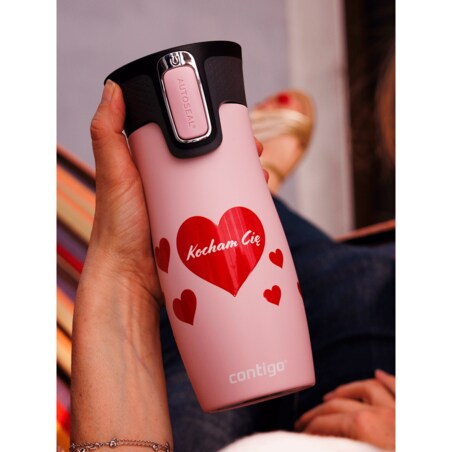 Kubek termiczny Contigo West Loop Serca 470 ml - różowy mat