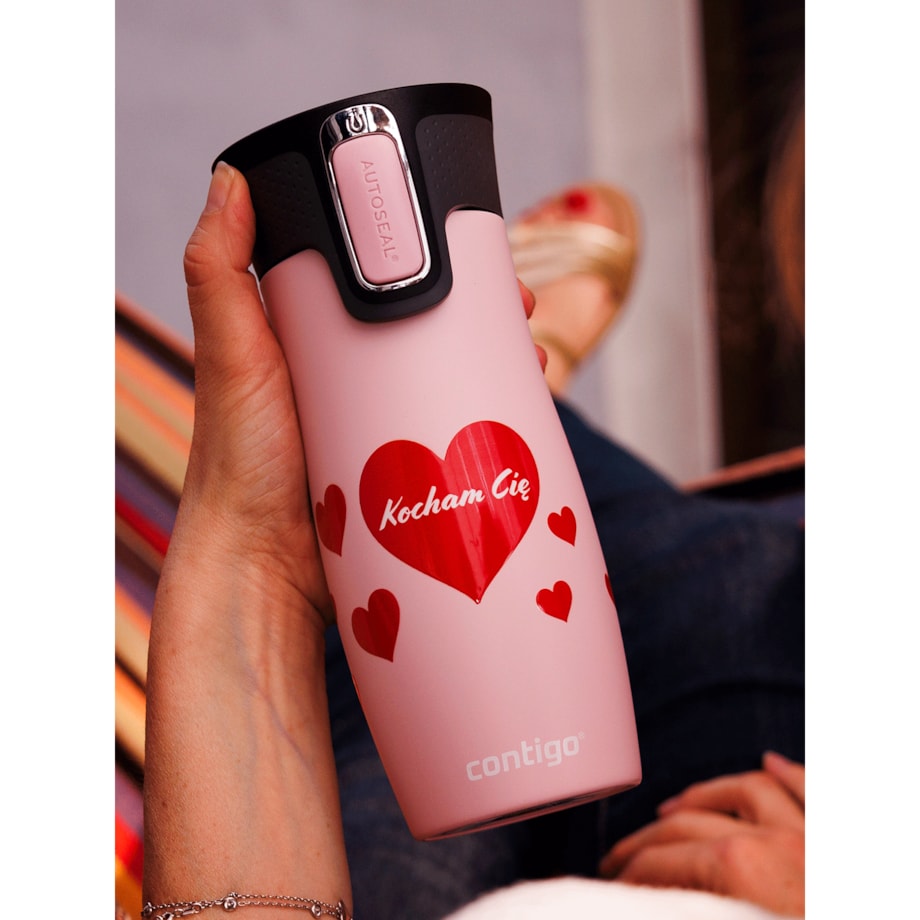 Kubek termiczny Contigo West Loop Serca 470 ml - różowy mat