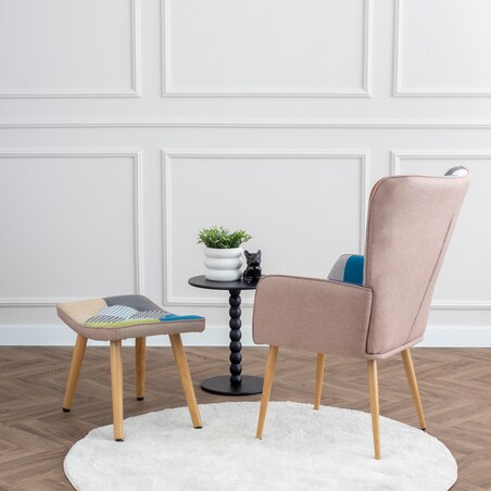 Fotel z podnóżkiem tapicerowanym wypoczynkowy patchwork do salonu wygodny