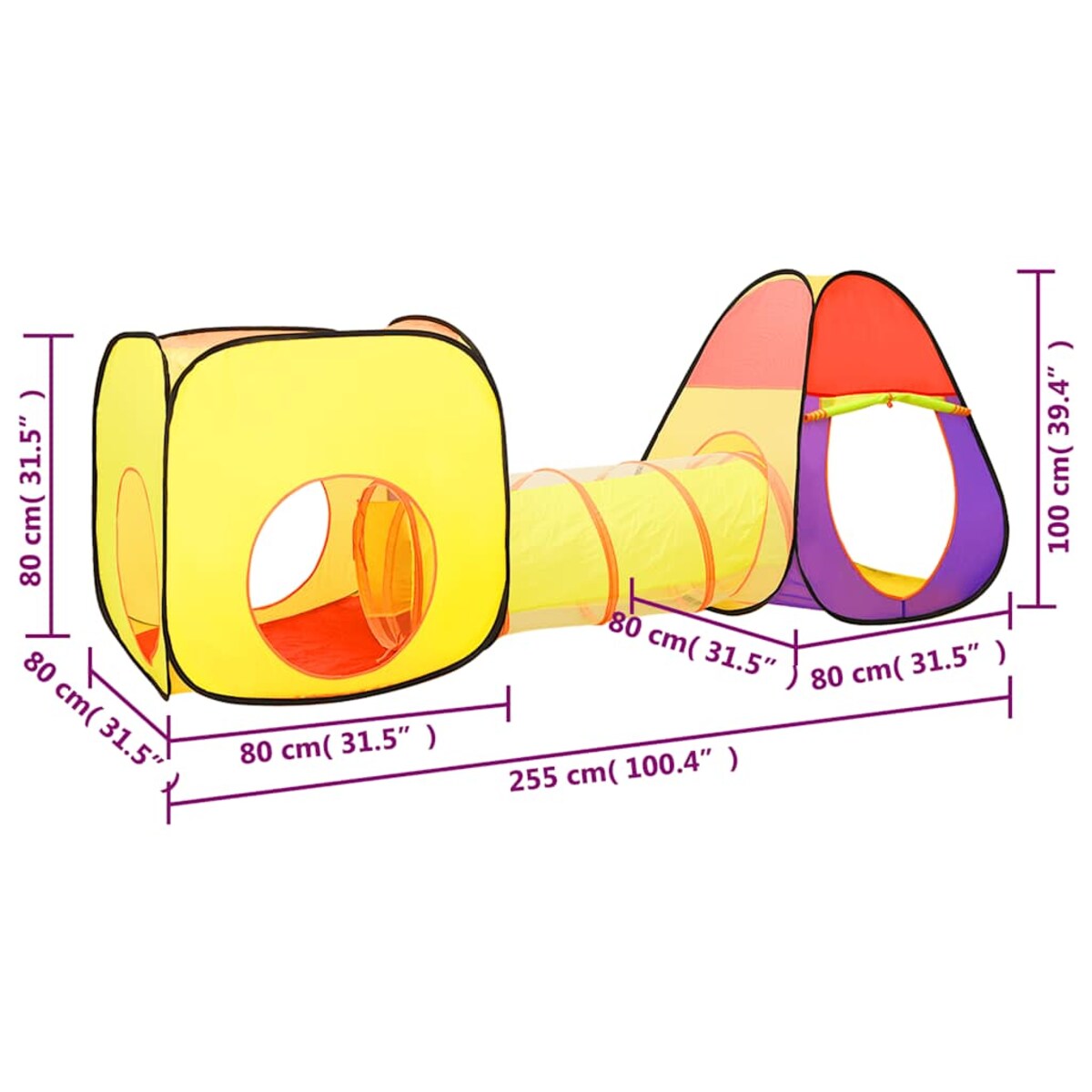 vidaXL Namiot do zabawy z 250 piłeczkami, kolorowy, 255x80x100 cm