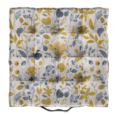 Poduszka na krzesło Kuba, żółto-niebieskie kwiaty na kremowym tle, 50 x 50 x 10 cm, Cosy Home