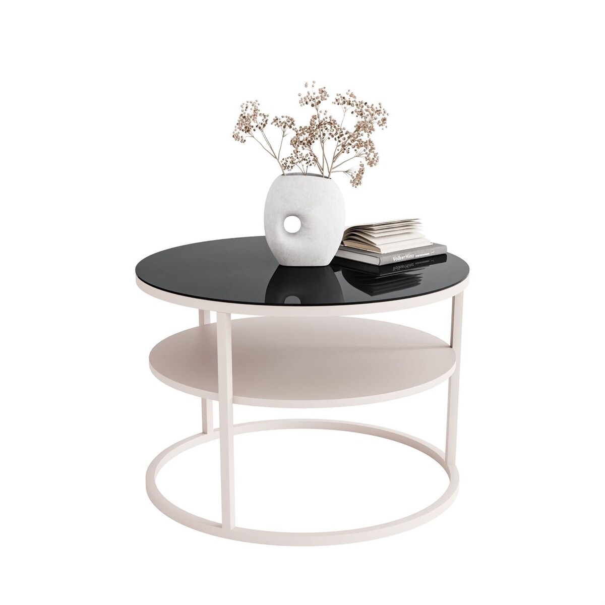 Stolik Kawowy CIRI GLASS KASZMIR z półką, blat czarne szkło