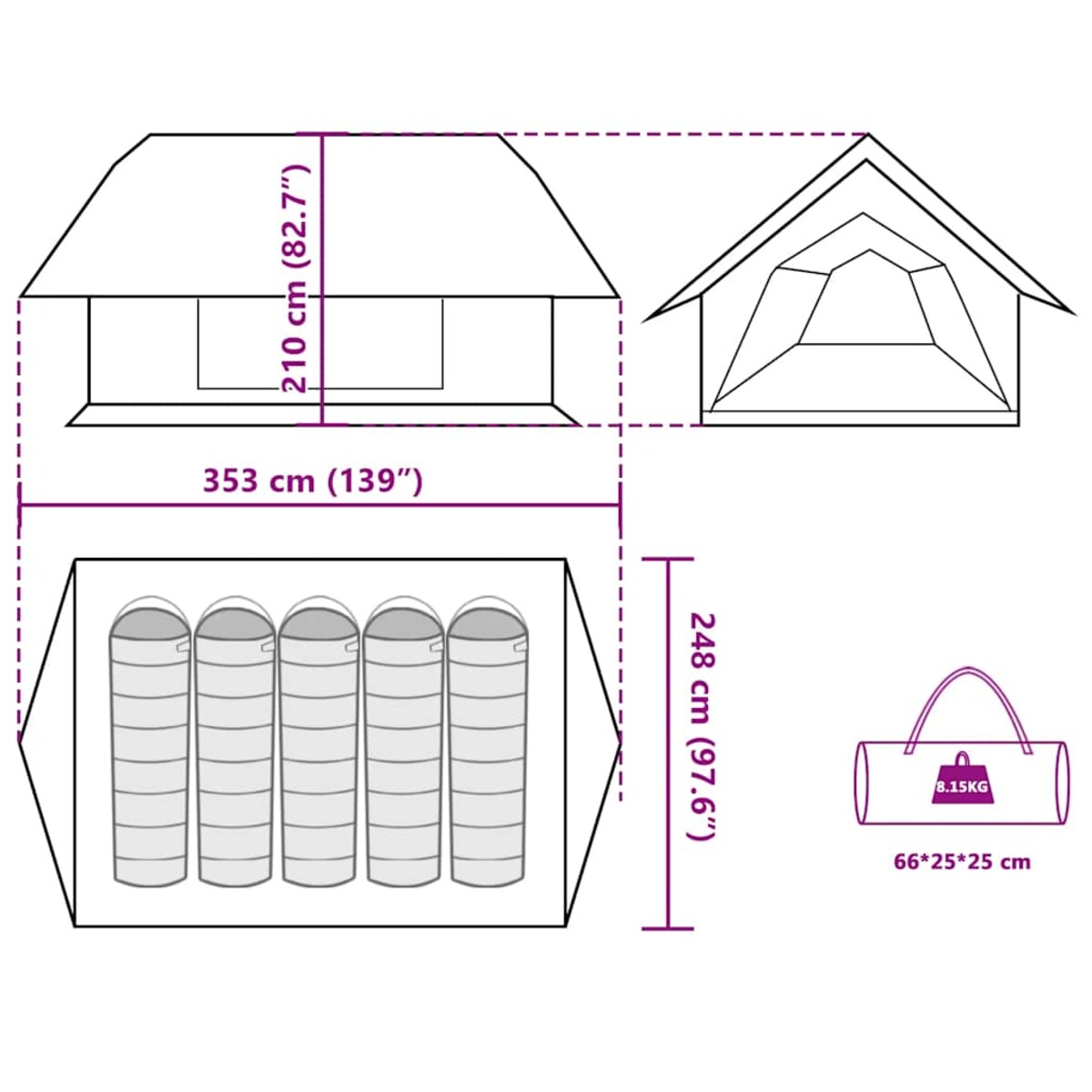 vidaXL Namiot turystyczny, 5-os., niebieski, wodoszczelny