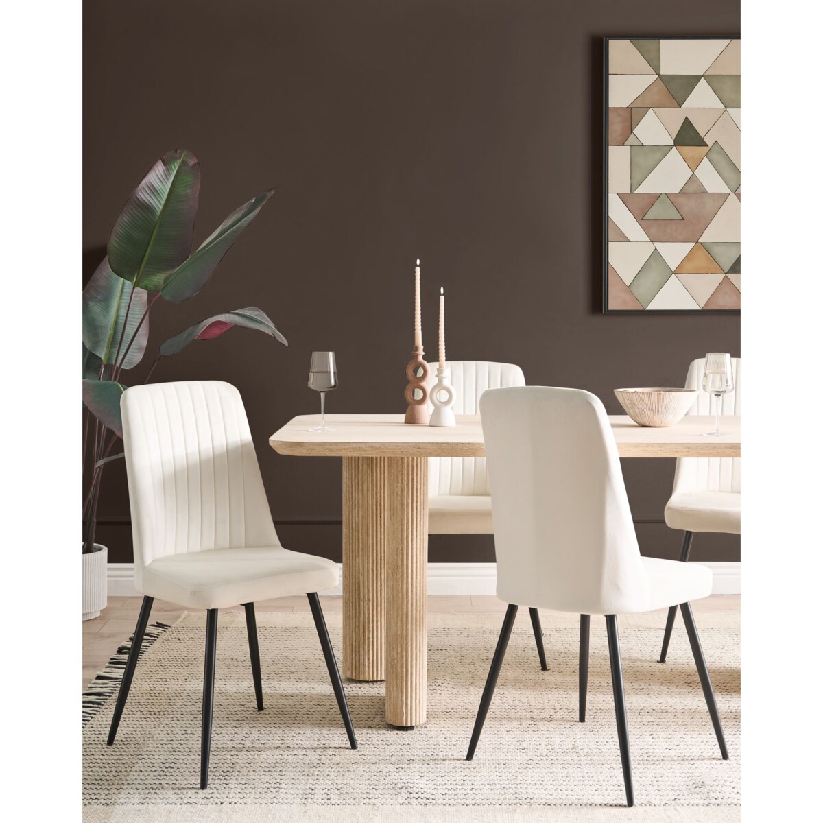 Zestaw 4 krzeseł do jadalni KIRBY Welur Złamana biel