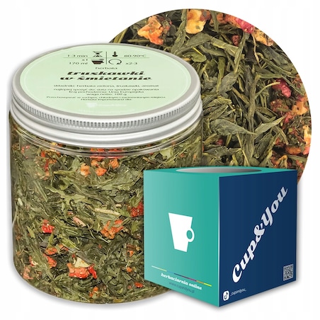 Herbata zielona TRUSKAWKI W ŚMIETANIE o mocno truskawkowym smaku PREMIUM - herbata liściasta sypana mieszanka napar susz - gotowa na prezent upominek