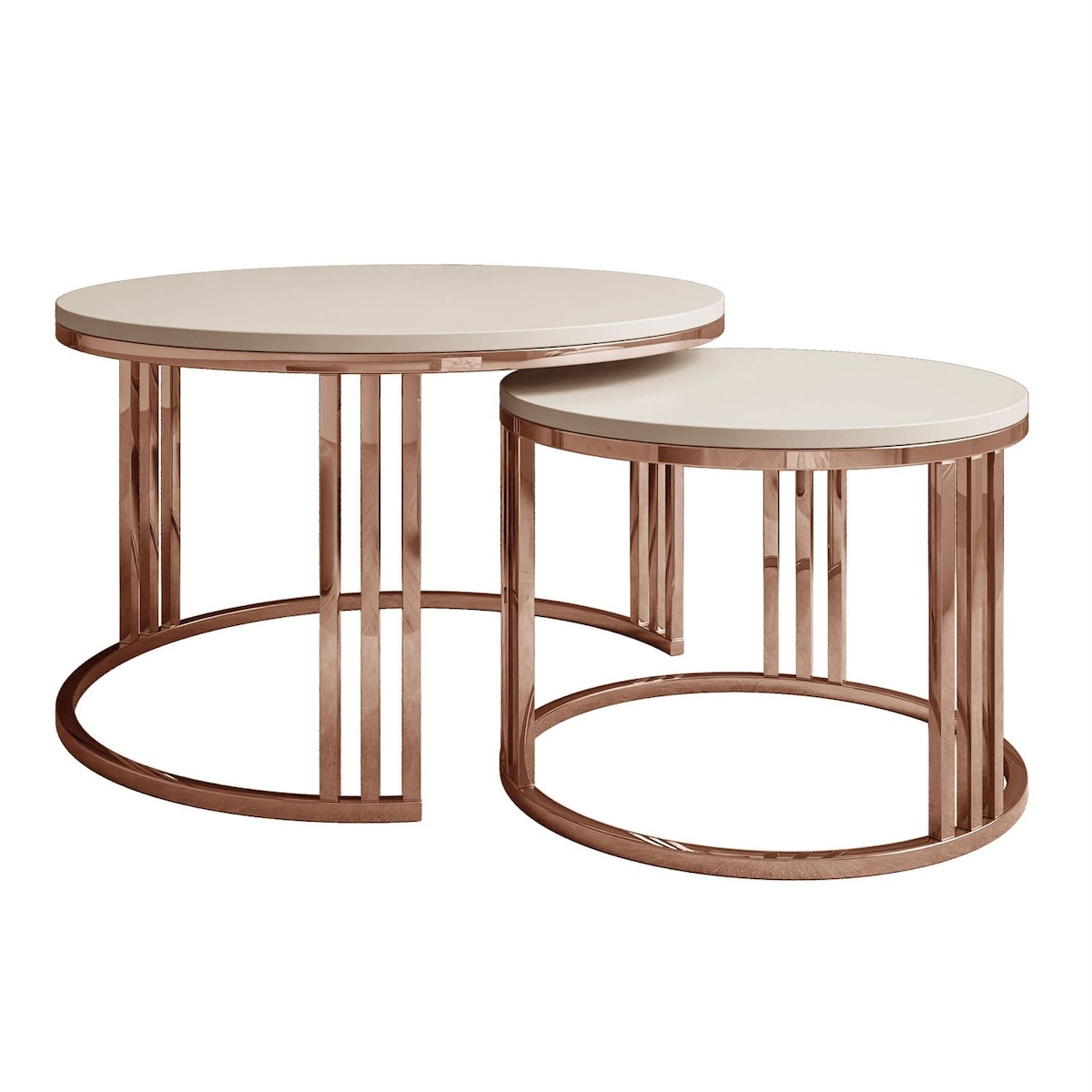 Zestaw stolików kawowych LORI 2w1 mat, miedziana podstawa, kaszmir mat